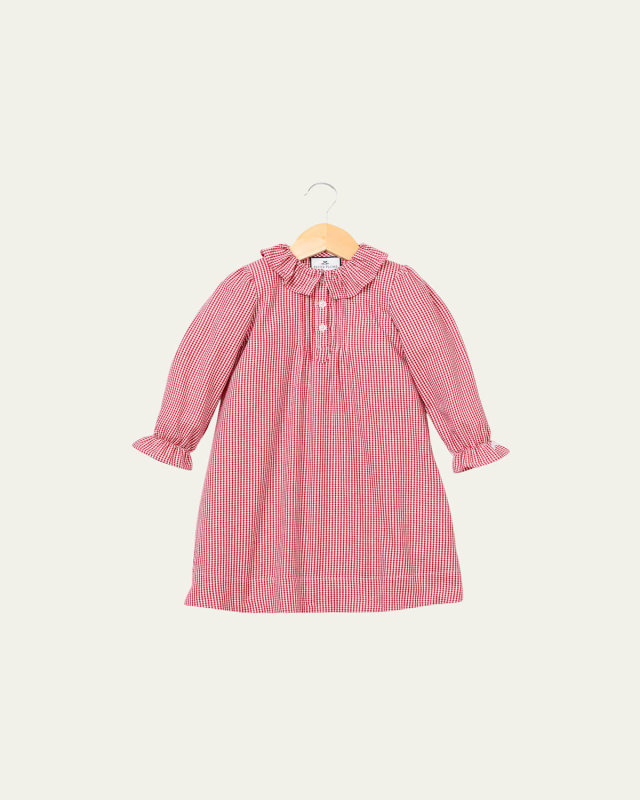 Victoria Ruffle-Collar Gingham Nightgown, Size 6M-14